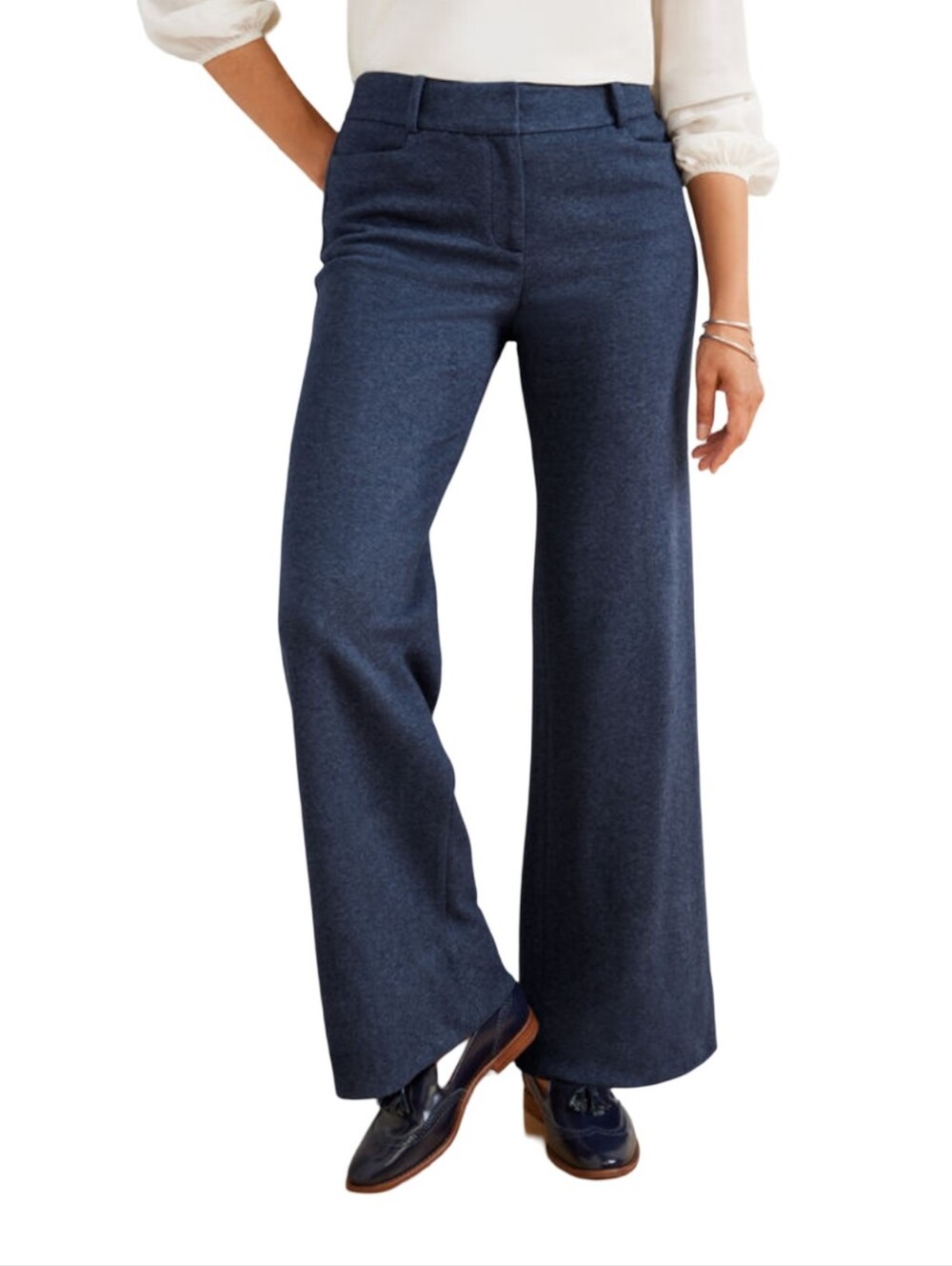 Talbots Wide-Leg Classic Side Zip Career Wool Trousers Pants in Deep Navy 14
